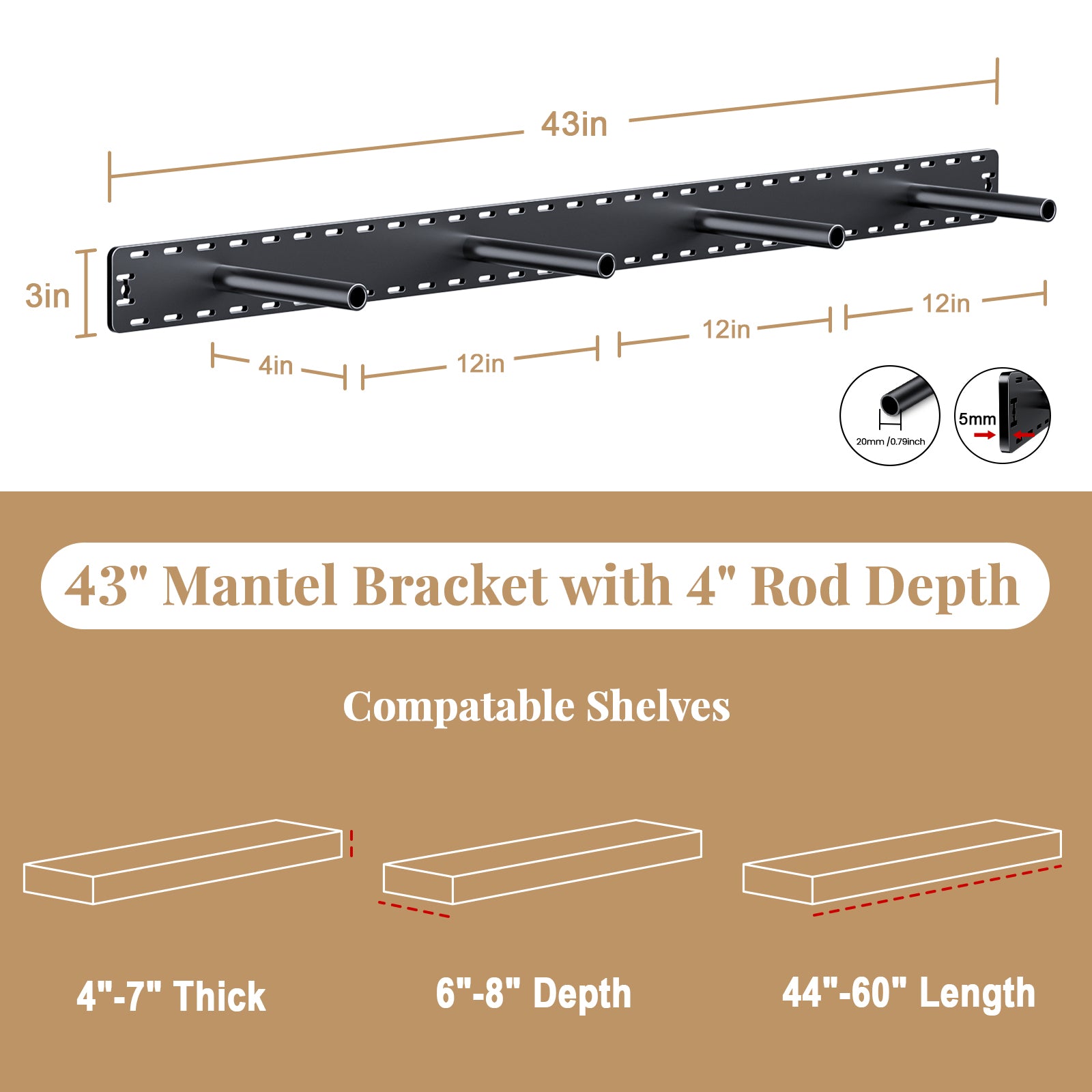 Floating Shelf Bracket without installation tools--43"X4"X3" Craftersmark