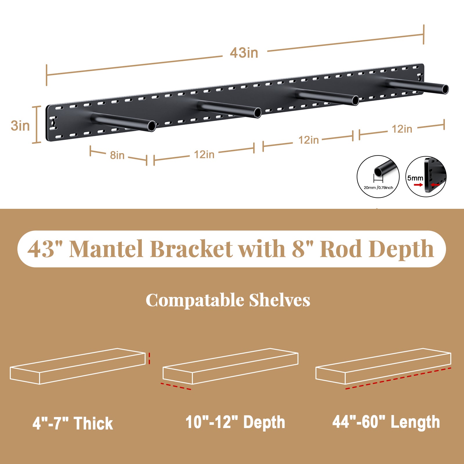 Floating Shelf Bracke--43"X8"X3" Craftersmark