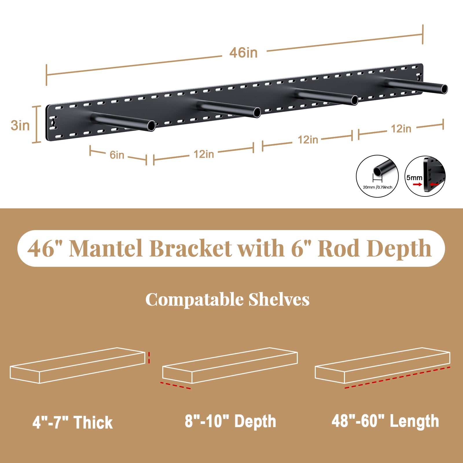 Floating Shelf Bracke--46"X6"X3" Craftersmark