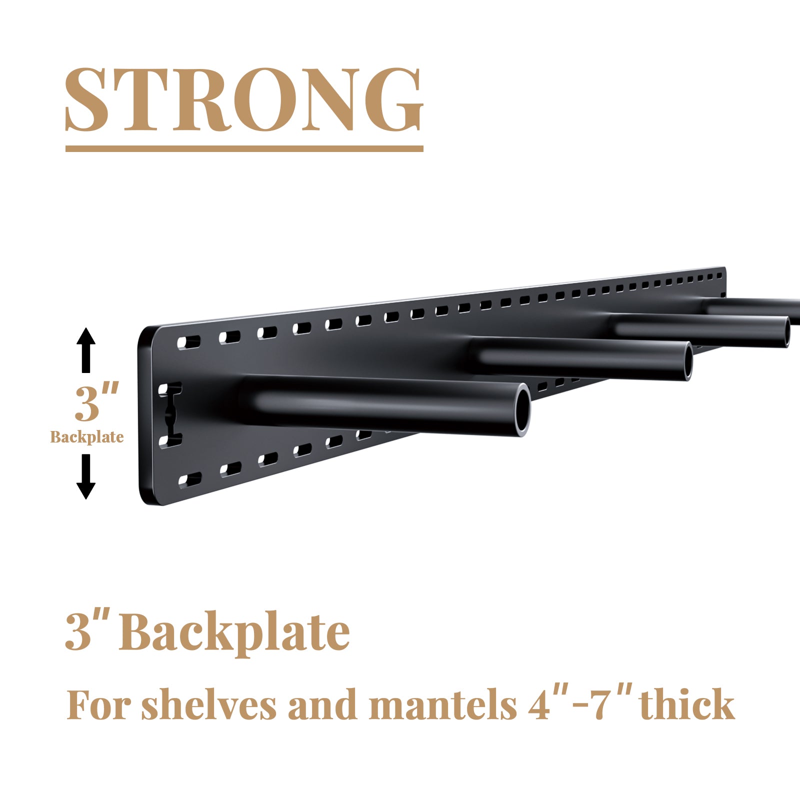 Floating Shelf Brackets--3 inch mantel backplate for shelves 4''-7'' thick Craftersmark