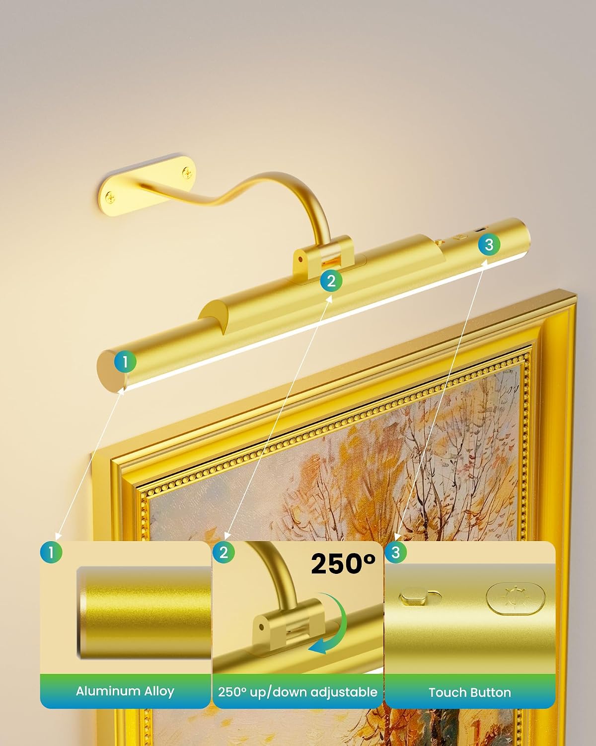 Picture Light for Wall Battery Powered Wireless 13in Gold Craftersmark