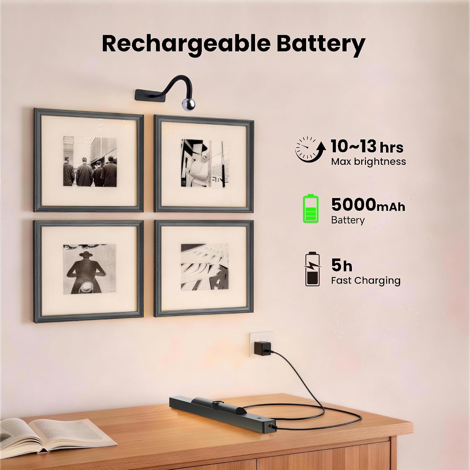 Dimmable Cordless Picture Light for Wall 16in, 5000mAh Rechargeable Battery Wall Sconce Art Light, CRI 95+ 350LM Wall Light for Gallery Artwork, Paintings, Photo,Portraits Craftersmark