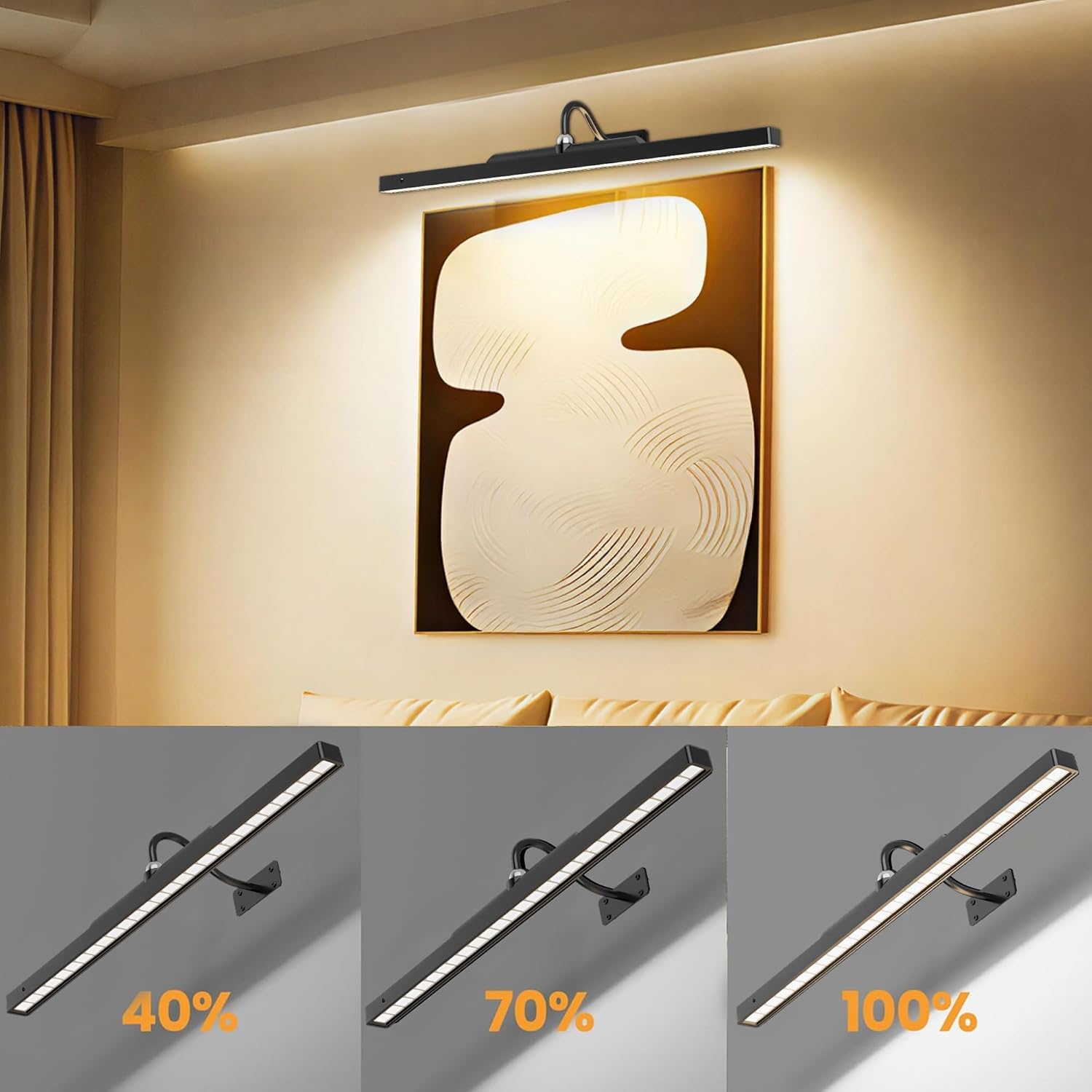 24 Inch Picture Light - Black 6000mAh Battery Operated Wireless Wall Sconce with Remote & Timer for Paintings, Gallery, Mirror & Artwork Craftersmark