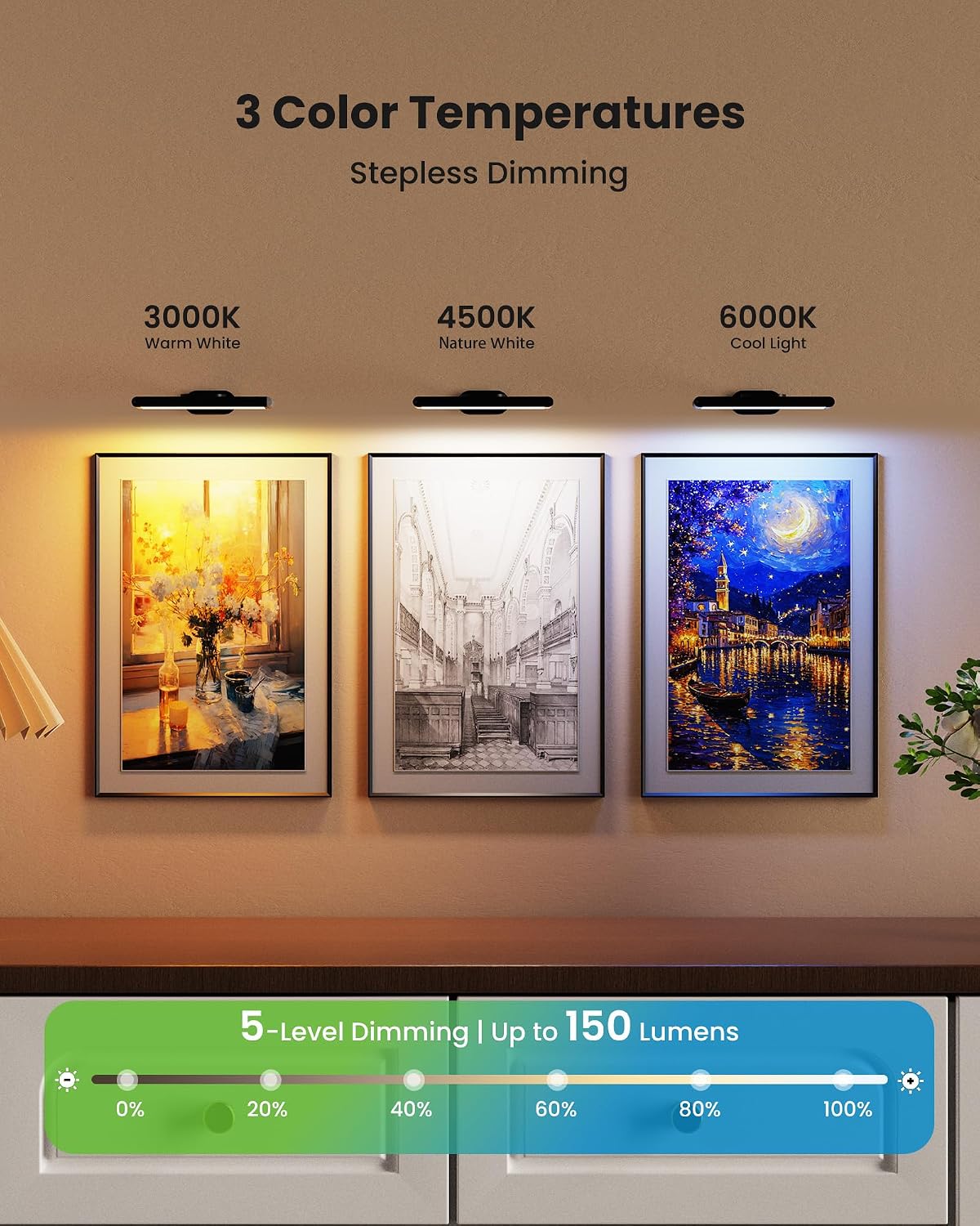 Picture Light Battery Powered Wall Sconce 7.87 Inch Black 3Pack Craftersmark
