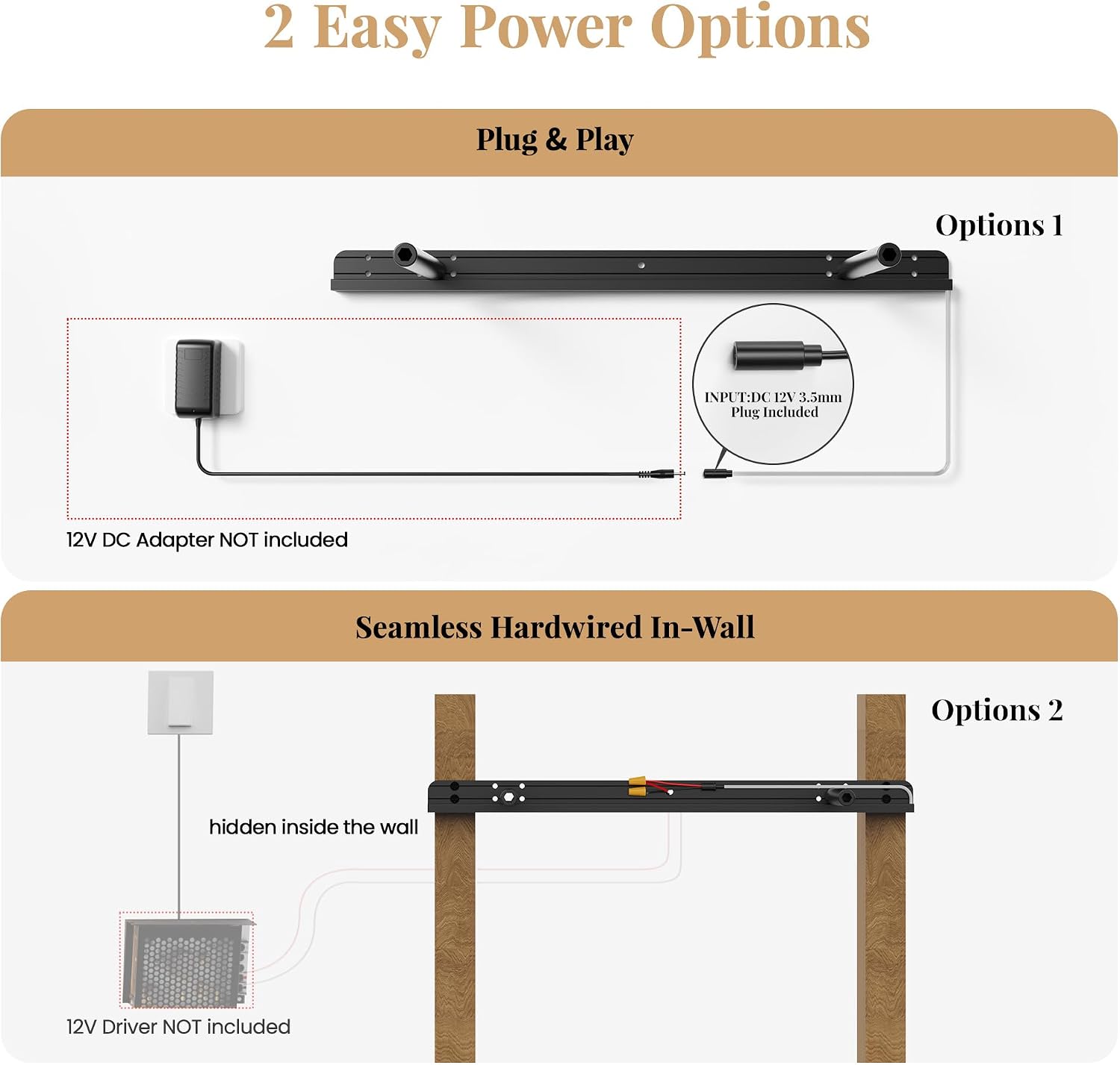 2pcs LED Floating Shelf Bracket with Lights, Hidden Floating Shelf Hardware with Integrated Lighting, Create Warm 2700K Lighted Wall Shelf, Heavy Duty Fireplace Mantel Brackets,150lbs Craftersmark