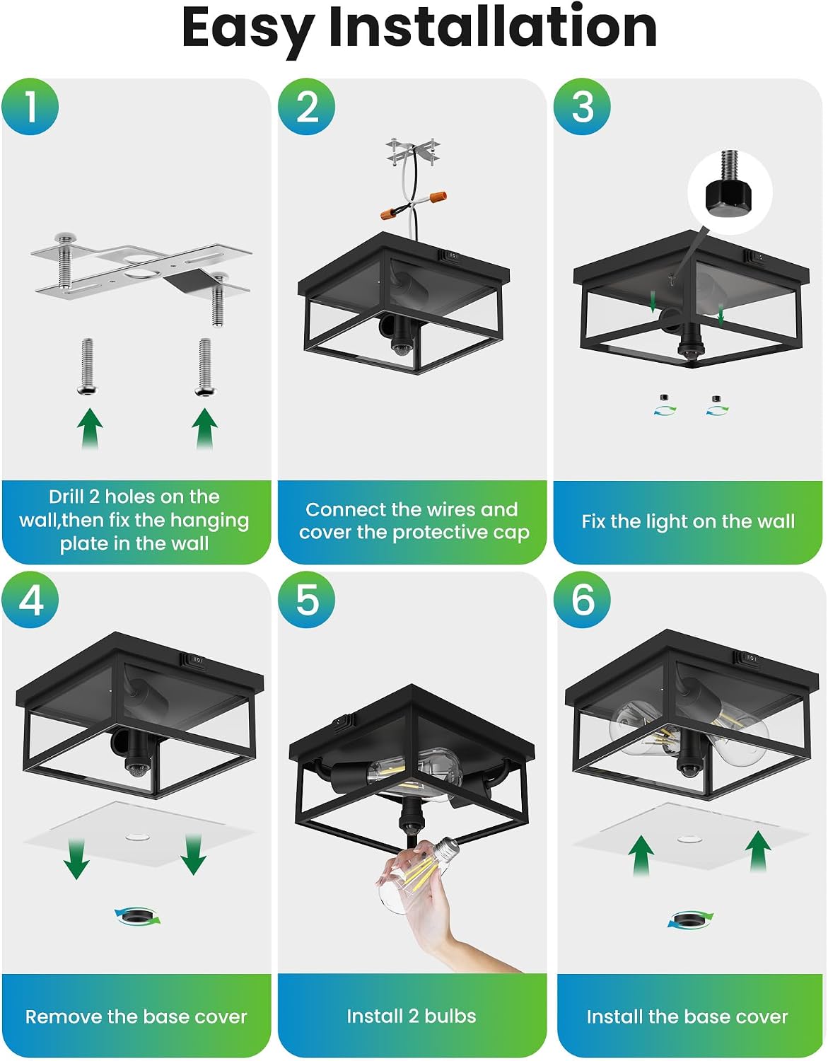 Outdoor Ceiling Light with Motion Sensor, Flush Mount Porch Light, Exterior Light Fixture with Clear Glass, Dusk to Dawn 2-Light Fixture for Patio,Porch Craftersmark