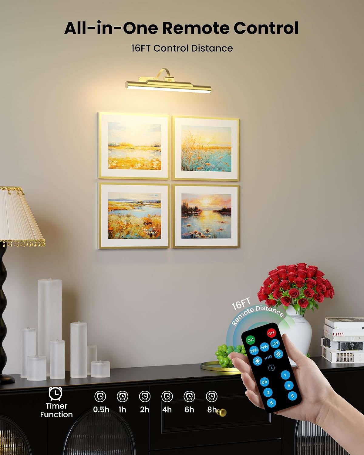 Picture Light for Wall Battery Powered Wireless 13in Gold Craftersmark