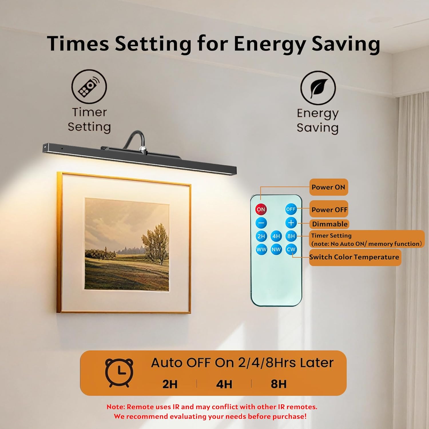 24 Inch Picture Light - Black 6000mAh Battery Operated Wireless Wall Sconce with Remote & Timer for Paintings, Gallery, Mirror & Artwork Craftersmark