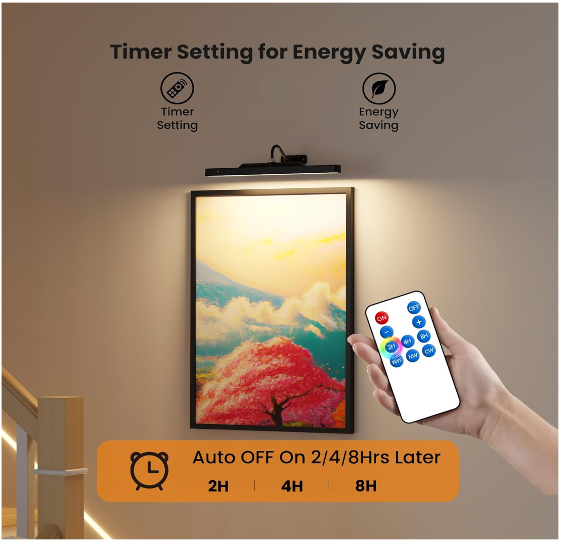 Dimmable Cordless Picture Light for Wall 16n, 5000mAh Rechargeable Battery Wall Sconce Art Light, CRI 95+ 350LM Wall Light for Gallery Artwork, Paintings, Photo, Portraits - Black Craftersmark