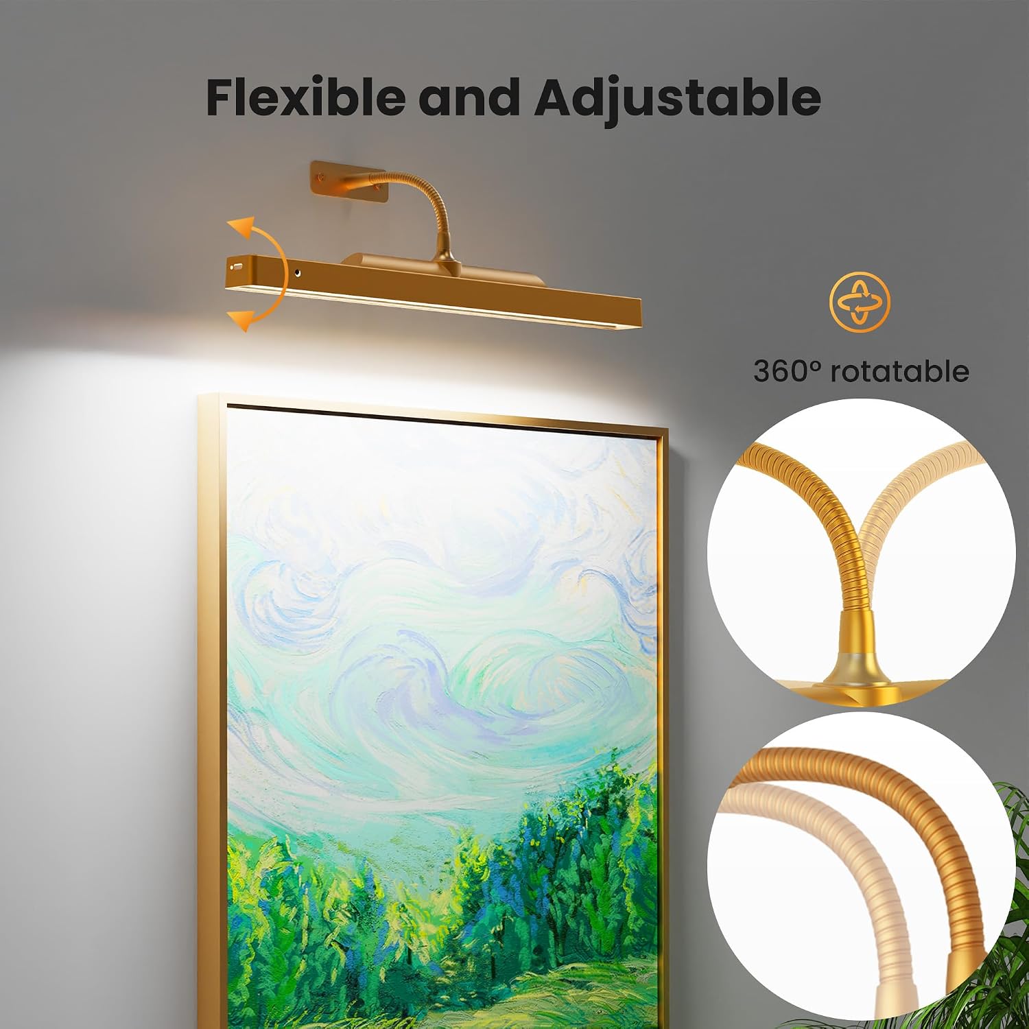 Picture Light with Remote Gold, 16inch Wireless Rechargeable Battery Wall Light for Paintings, 3 Colors with Dimmable and Timer 2Pack Art Light for Painting, Display, Wall, Artwork, Gallery Craftersmark