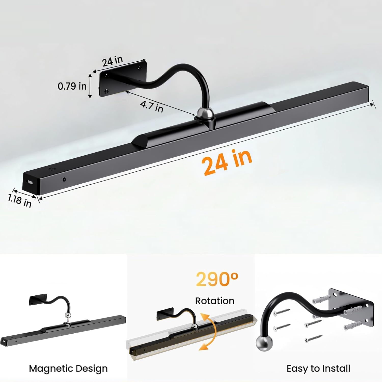 24 Inch Picture Light - Black 6000mAh Battery Operated Wireless Wall Sconce with Remote & Timer for Paintings, Gallery, Mirror & Artwork Craftersmark