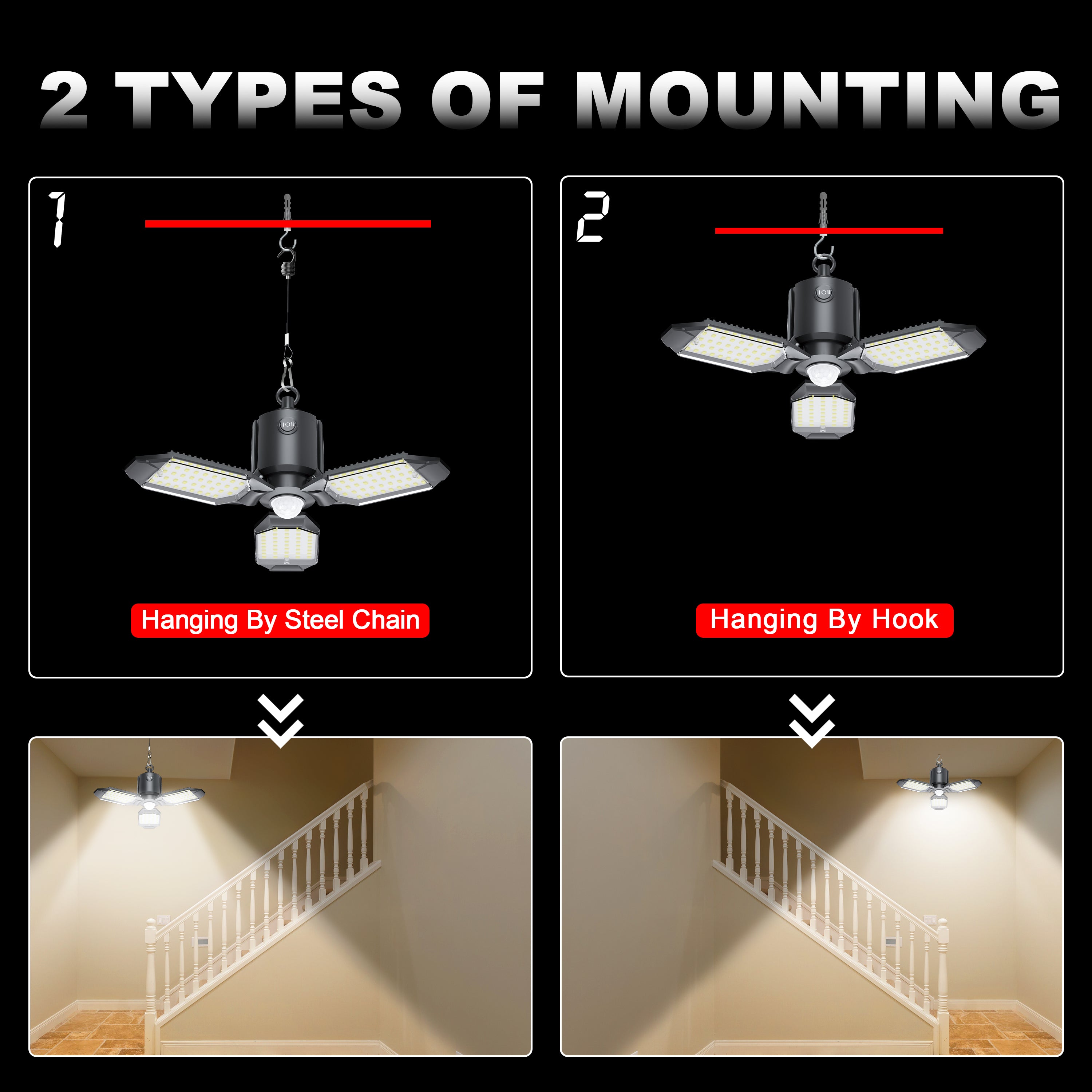 3 Panels 80W 8000LM Motion Sensor Garage Light (plug-in) Craftersmark