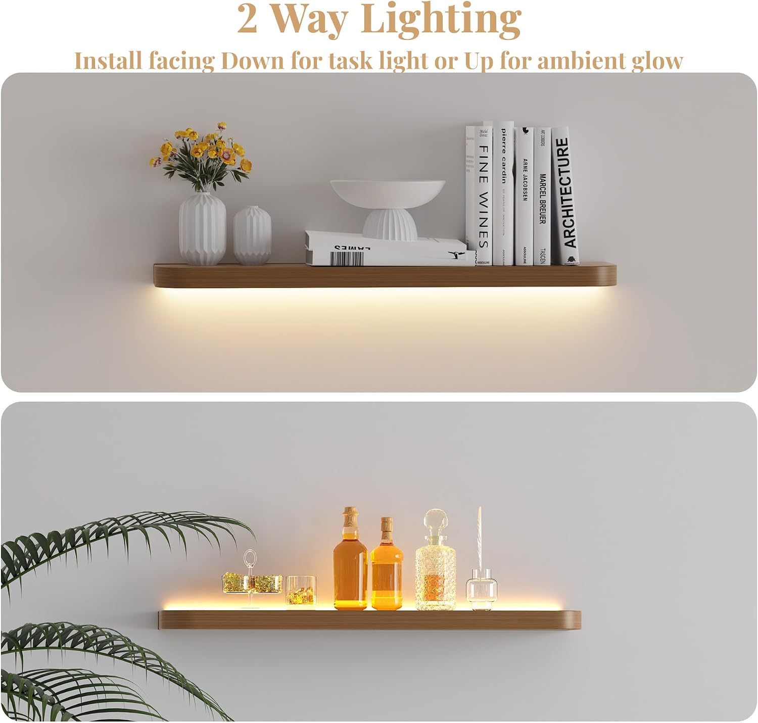 2pcs LED Floating Shelf Bracket with Lights, Hidden Floating Shelf Hardware with Integrated Lighting, Create Warm 2700K Lighted Wall Shelf, Heavy Duty Fireplace Mantel Brackets,150lbs Craftersmark