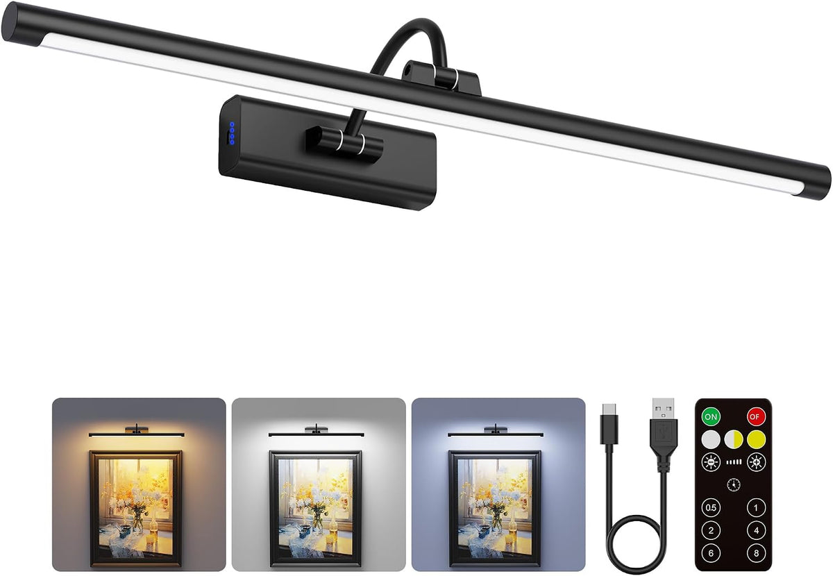 24" Picture Lights for Wall with 8000mAh Battery - Brass Operated Wireless Wall Art Light with Remote Control for Large Portrait & Paintings Art Craftersmark