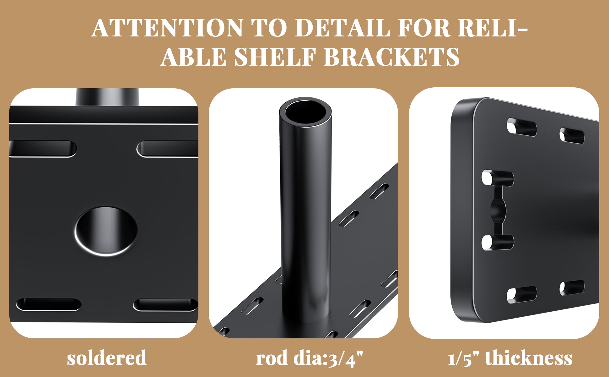 Floating Shelf Brackets--3 inch mantel backplate for shelves 4''-7'' thick Craftersmark